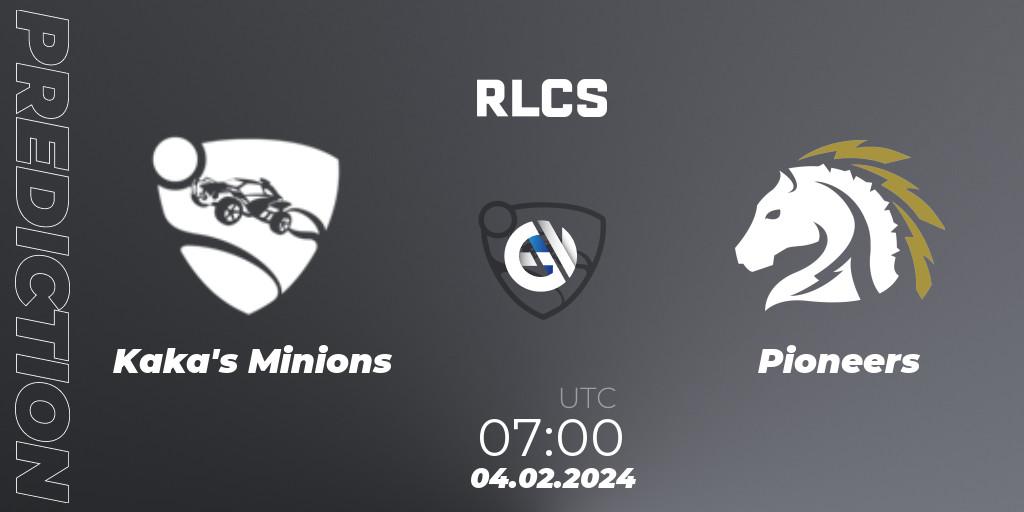 Pronóstico Kaka's Minions - Pioneers. 04.02.2024 at 06:00, Rocket League, RLCS 2024 - Major 1: OCE Open Qualifier 1
