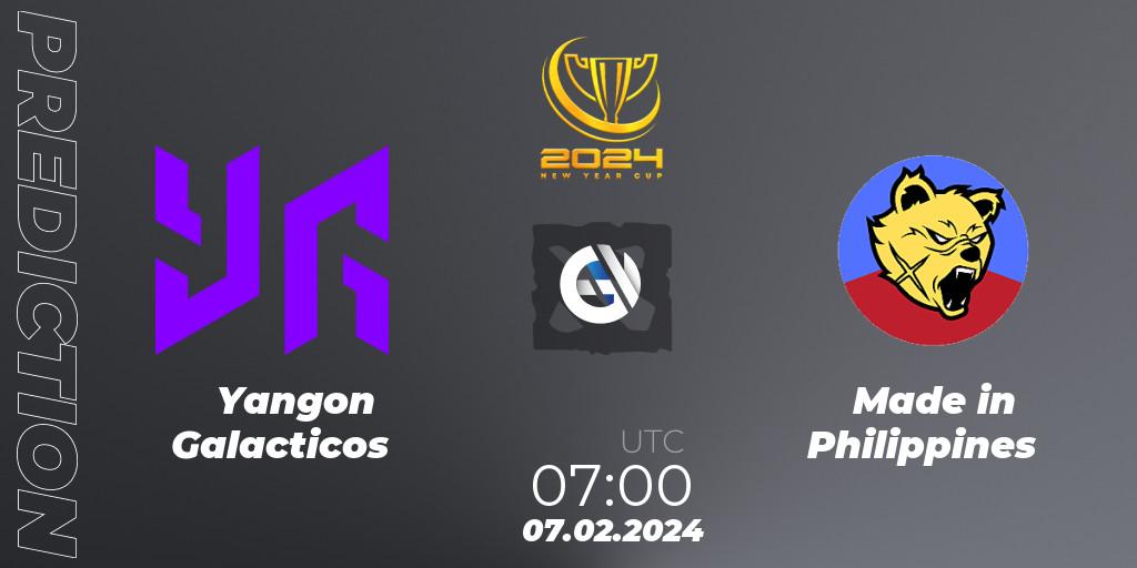 Pronóstico Yangon Galacticos - Made in Philippines. 07.02.2024 at 07:06, Dota 2, New Year Cup 2024
