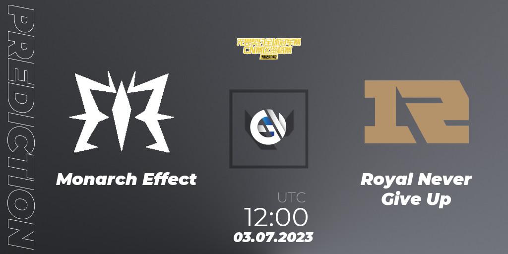 Pronóstico Monarch Effect - Royal Never Give Up. 03.07.2023 at 12:00, VALORANT, VALORANT Champions Tour 2023: China Qualifier