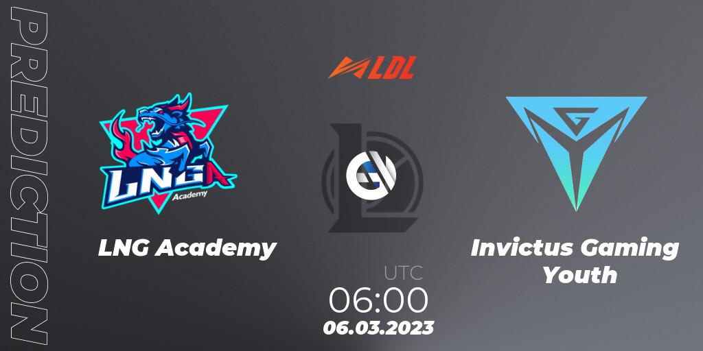 Pronóstico LNG Academy - Invictus Gaming Youth. 06.03.2023 at 06:00, LoL, LDL 2023 - Regular Season