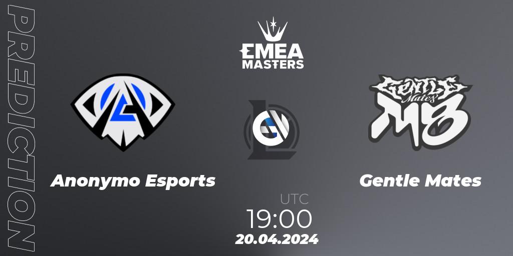 Pronóstico Anonymo Esports - Gentle Mates. 20.04.2024 at 19:00, LoL, EMEA Masters Spring 2024 - Group Stage