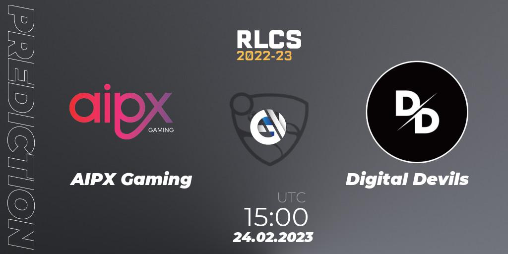 Pronóstico AIPX Gaming - Digital Devils. 24.02.2023 at 15:00, Rocket League, RLCS 2022-23 - Winter: Sub-Saharan Africa Regional 3 - Winter Invitational