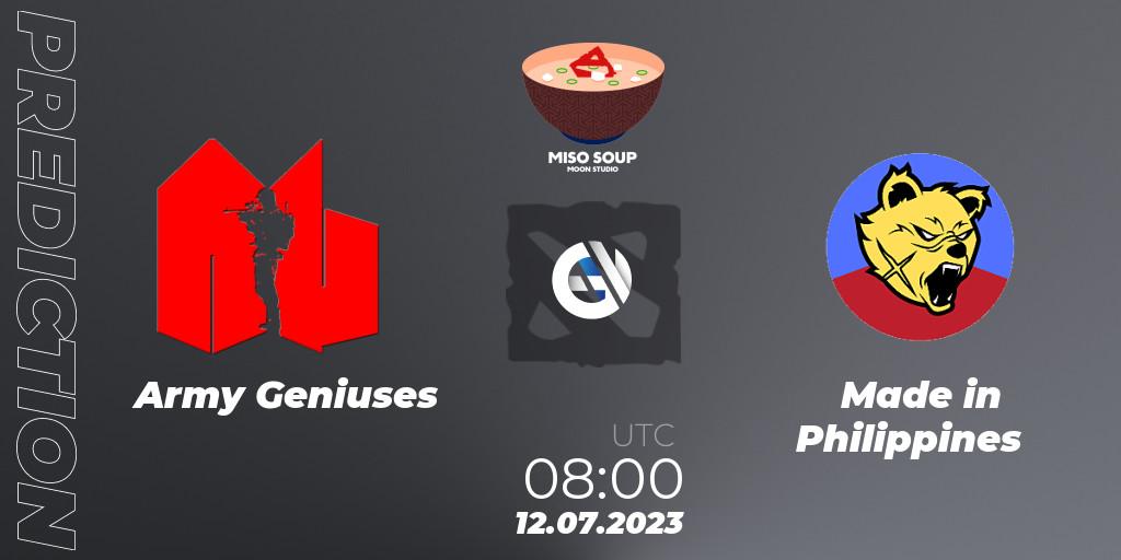 Pronóstico Army Geniuses - Made in Philippines. 12.07.2023 at 08:03, Dota 2, Moon Studio Miso Soup