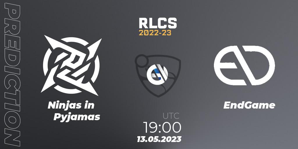 Pronóstico Ninjas in Pyjamas - EndGame. 13.05.2023 at 19:45, Rocket League, RLCS 2022-23 - Spring: South America Regional 1 - Spring Open