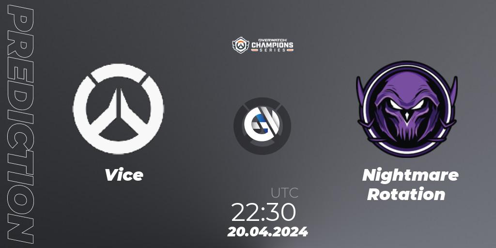 Pronóstico Vice - Nightmare Rotation. 20.04.2024 at 22:30, Overwatch, Overwatch Champions Series 2024 - North America Stage 2 Group Stage