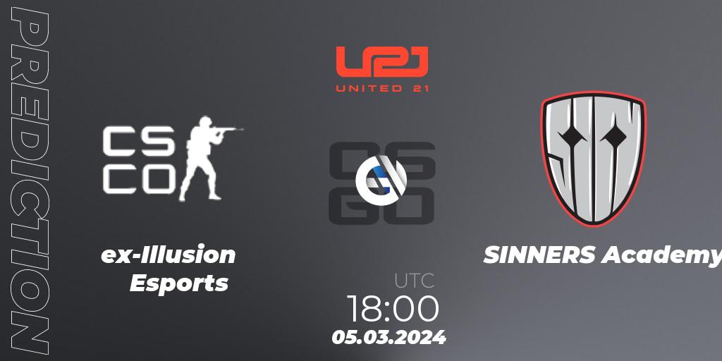 Pronóstico ex-Illusion Esports - SINNERS Academy. 05.03.2024 at 18:00, Counter-Strike (CS2), United21 Season 11: Division 2