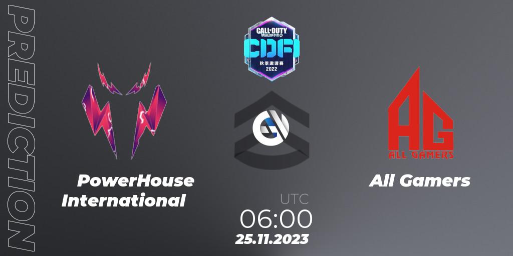 Pronóstico PowerHouse International - All Gamers. 25.11.2023 at 07:50, Call of Duty, CODM Fall Invitational 2023