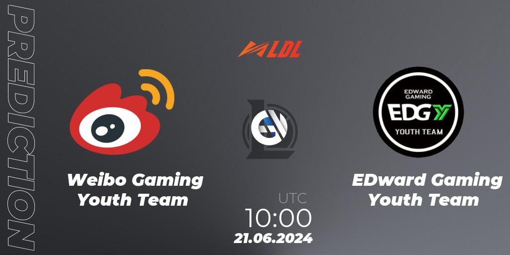 Pronóstico Weibo Gaming Youth Team - EDward Gaming Youth Team. 21.06.2024 at 10:00, LoL, LDL 2024 - Stage 3