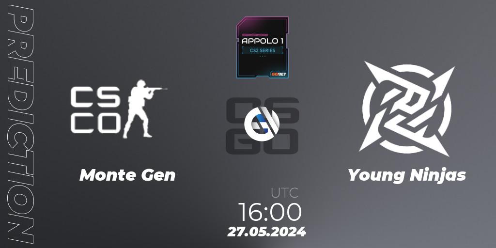 Pronóstico Monte Gen - Young Ninjas. 27.05.2024 at 16:00, Counter-Strike (CS2), Appolo1 Series: Phase 2