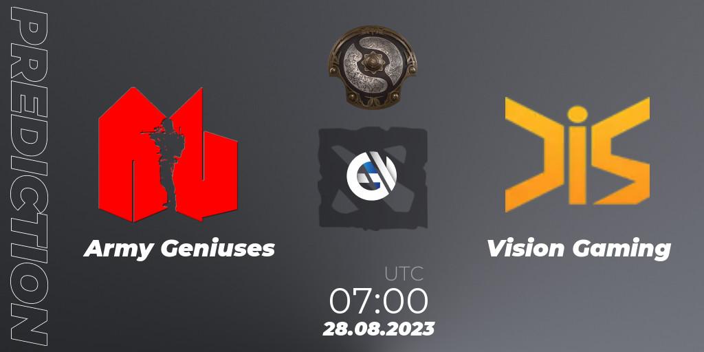 Pronóstico Army Geniuses - Vision Gaming. 28.08.23, Dota 2, The International 2023 - Southeast Asia Qualifier