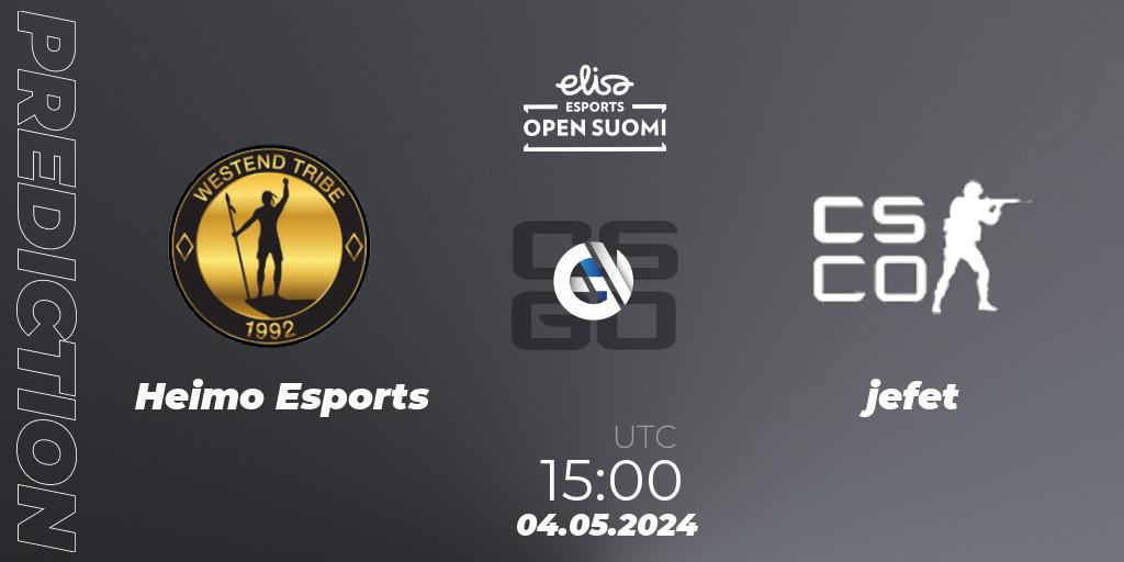 Pronóstico Heimo Esports - jefet. 04.05.2024 at 15:00, Counter-Strike (CS2), Elisa Open Suomi Season 6