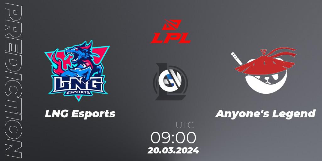 Pronóstico LNG Esports - Anyone's Legend. 20.03.24, LoL, LPL Spring 2024 - Group Stage