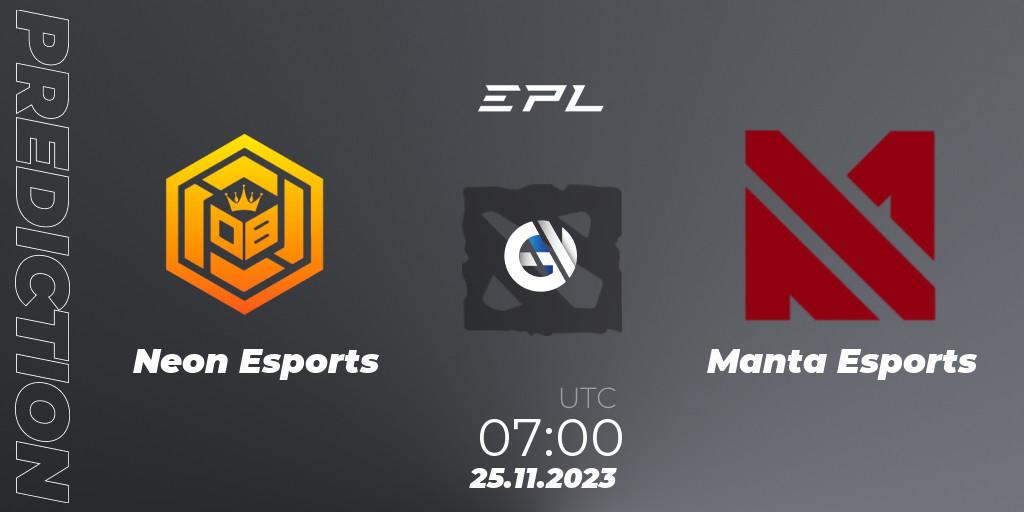 Pronóstico Neon Esports - Manta Esports. 25.11.2023 at 07:30, Dota 2, EPL World Series: Southeast Asia Season 1