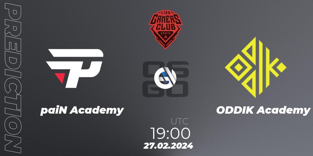 Pronóstico paiN Academy - ODDIK Academy. 27.02.2024 at 19:00, Counter-Strike (CS2), Gamers Club Liga Série A: February 2024
