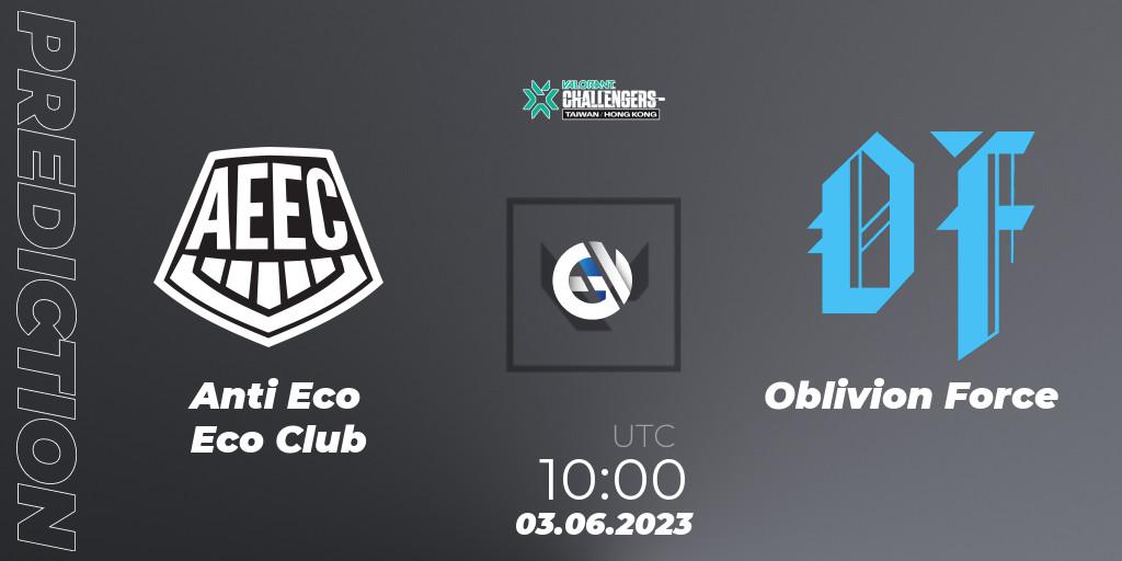 Pronóstico Anti Eco Eco Club - Oblivion Force. 03.06.2023 at 10:00, VALORANT, VALORANT Challengers 2023: Hong Kong and Taiwan Split 2
