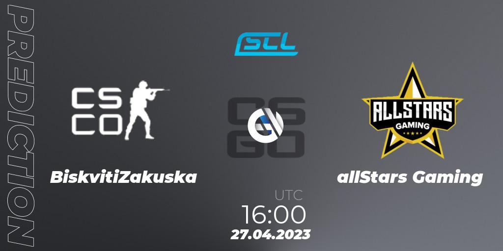 Pronóstico BiskvitiZakuska - allStars Gaming. 27.04.2023 at 18:00, Counter-Strike (CS2), SCL Season 9: Challenger Division