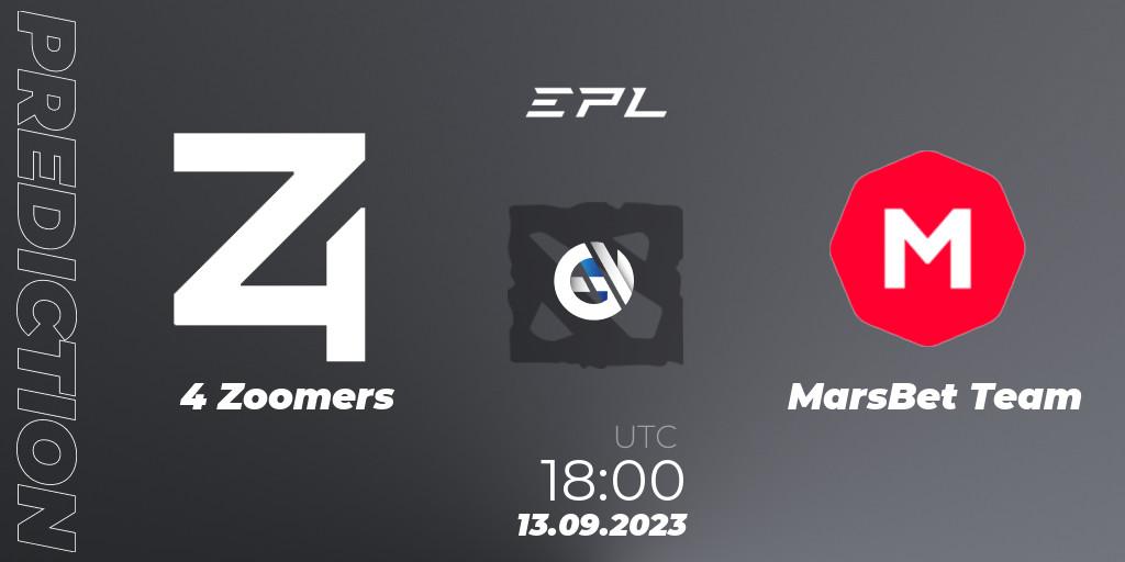 Pronóstico 4 Zoomers - MarsBet Team. 13.09.2023 at 18:10, Dota 2, European Pro League Season 12