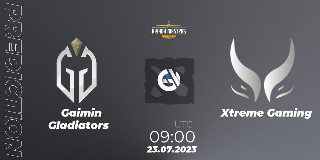 Pronóstico Gaimin Gladiators - Xtreme Gaming. 23.07.2023 at 09:04, Dota 2, Riyadh Masters 2023 - Group Stage