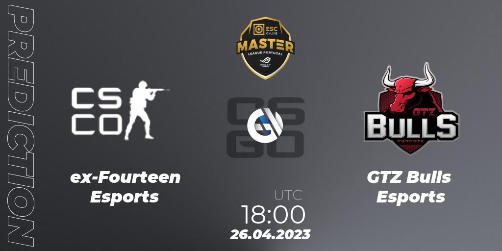 Pronóstico ex-Fourteen Esports - GTZ Bulls Esports. 26.04.2023 at 18:00, Counter-Strike (CS2), Master League Portugal Season 11: Online Stage