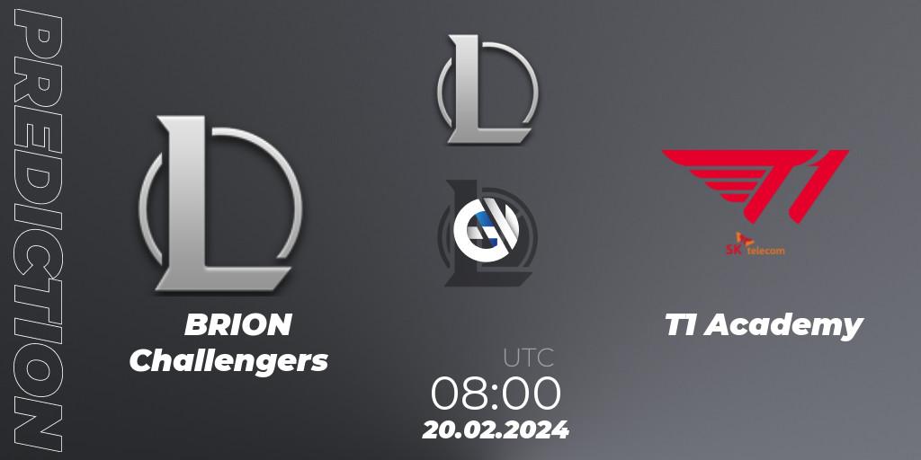 Pronóstico BRION Challengers - T1 Academy. 20.02.2024 at 08:00, LoL, LCK Challengers League 2024 Spring - Group Stage