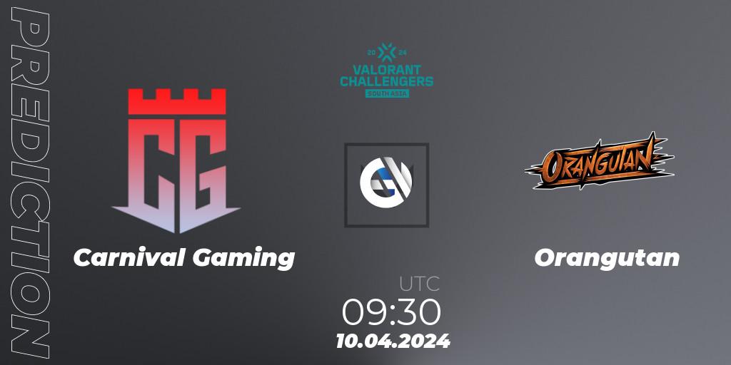 Pronóstico Carnival Gaming - Orangutan. 10.04.2024 at 09:30, VALORANT, VALORANT Challengers 2024 South Asia: Split 1 - Cup 2