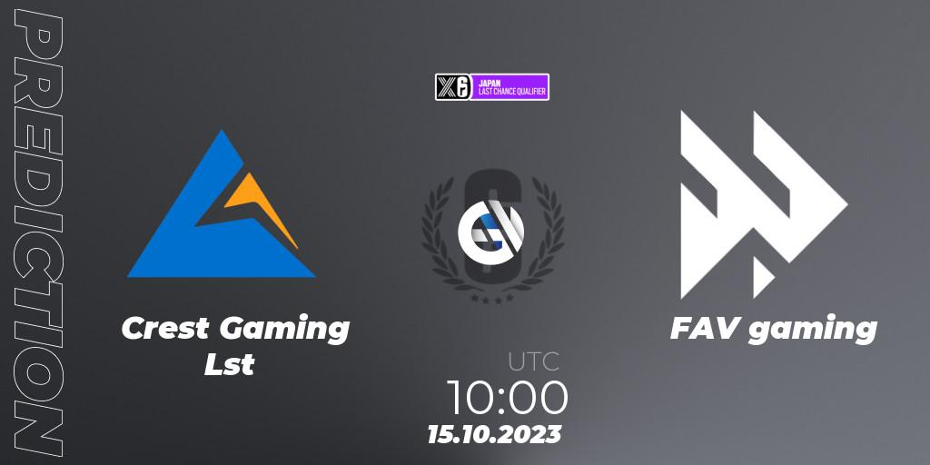 Pronóstico Crest Gaming Lst - FAV gaming. 15.10.23, Rainbow Six, Japan League 2023 - Stage 2 - Last Chance Qualifiers