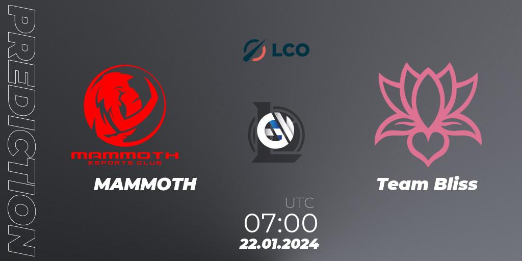 Pronóstico MAMMOTH - Team Bliss. 22.01.24, LoL, LCO Split 1 2024 - Group Stage