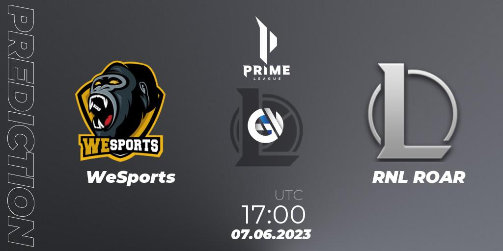 Pronóstico WeSports - RNL ROAR. 07.06.2023 at 17:00, LoL, Prime League 2nd Division Summer 2023