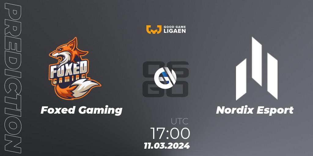 Pronóstico Foxed Gaming - Nordix Esport. 11.03.2024 at 17:00, Counter-Strike (CS2), Good Game-ligaen Spring 2024