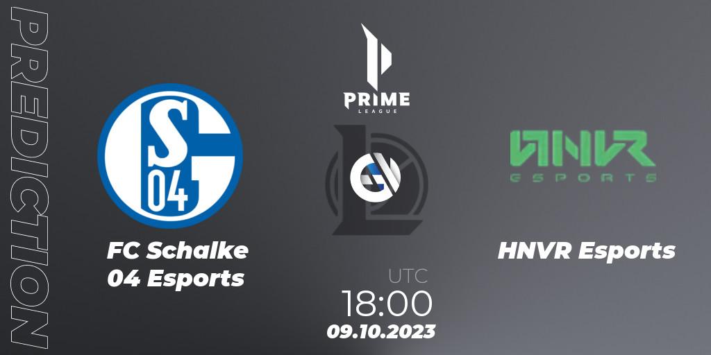 Pronóstico FC Schalke 04 Esports - HNVR Esports. 09.10.2023 at 18:00, LoL, Prime League Pokal 2023