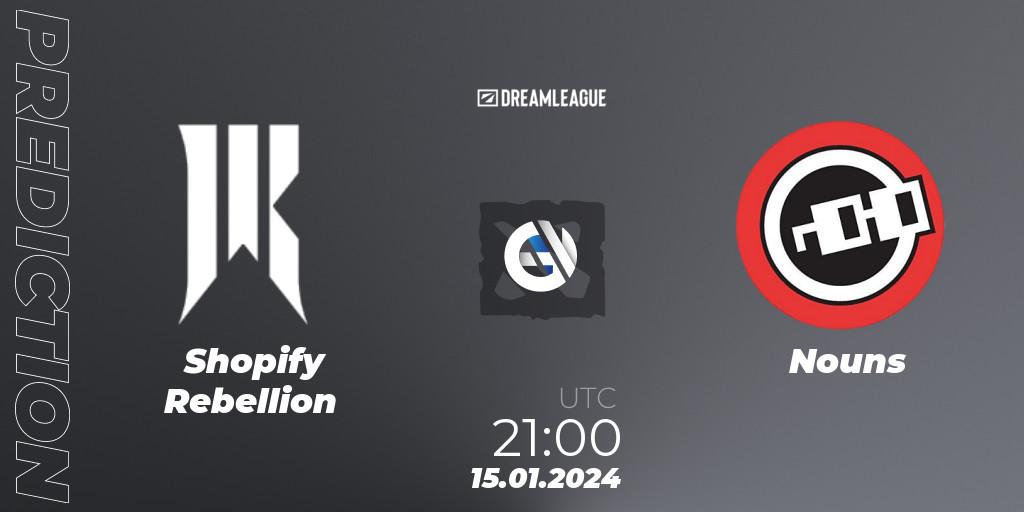 Pronóstico Shopify Rebellion - Nouns. 15.01.2024 at 21:02, Dota 2, DreamLeague Season 22: North America Closed Qualifier