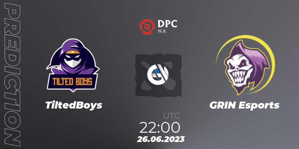 Pronóstico TiltedBoys - GRIN Esports. 26.06.2023 at 22:28, Dota 2, DPC 2023 Tour 3: NA Division II (Lower)
