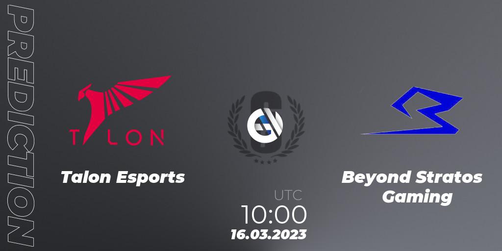 Pronóstico Talon Esports - Beyond Stratos Gaming. 16.03.2023 at 10:00, Rainbow Six, South Korea League 2023 - Stage 1
