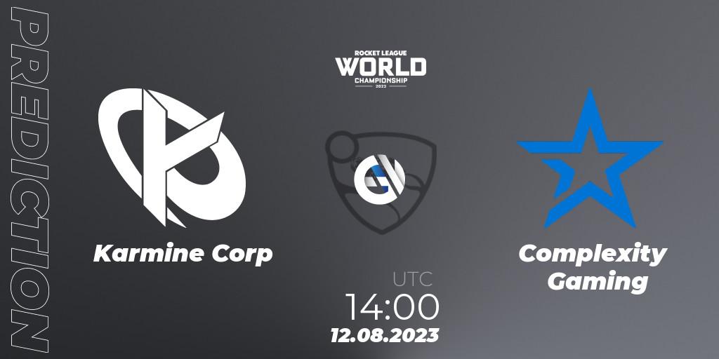 Pronóstico Karmine Corp - Complexity Gaming. 12.08.2023 at 15:25, Rocket League, Rocket League Championship Series 2022-23 - World Championship Group Stage