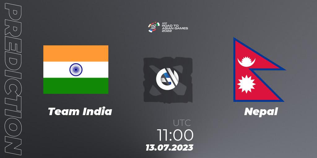 Pronóstico Team India - Nepal. 13.07.2023 at 11:00, Dota 2, 2022 AESF Road to Asian Games - South Asia