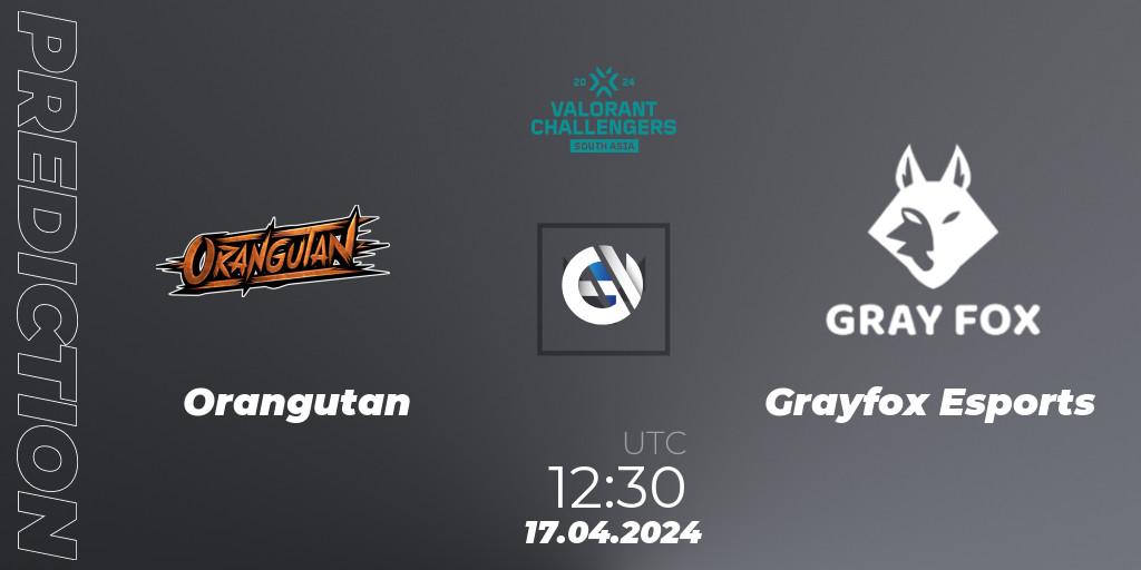 Pronóstico Orangutan - Grayfox Esports. 30.04.2024 at 12:30, VALORANT, VALORANT Challengers 2024 South Asia: Split 1 - Cup 2