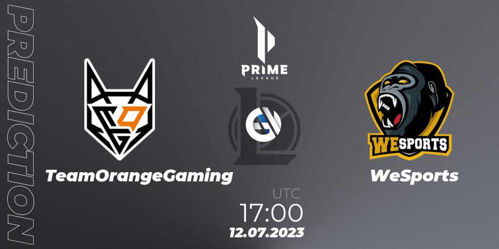 Pronóstico TeamOrangeGaming - WeSports. 12.07.2023 at 17:00, LoL, Prime League 2nd Division Summer 2023