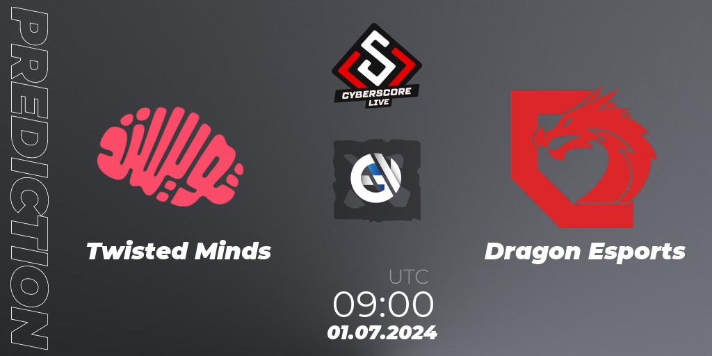 Pronóstico Twisted Minds - Dragon Esports. 01.07.2024 at 09:20, Dota 2, CyberScore Cup