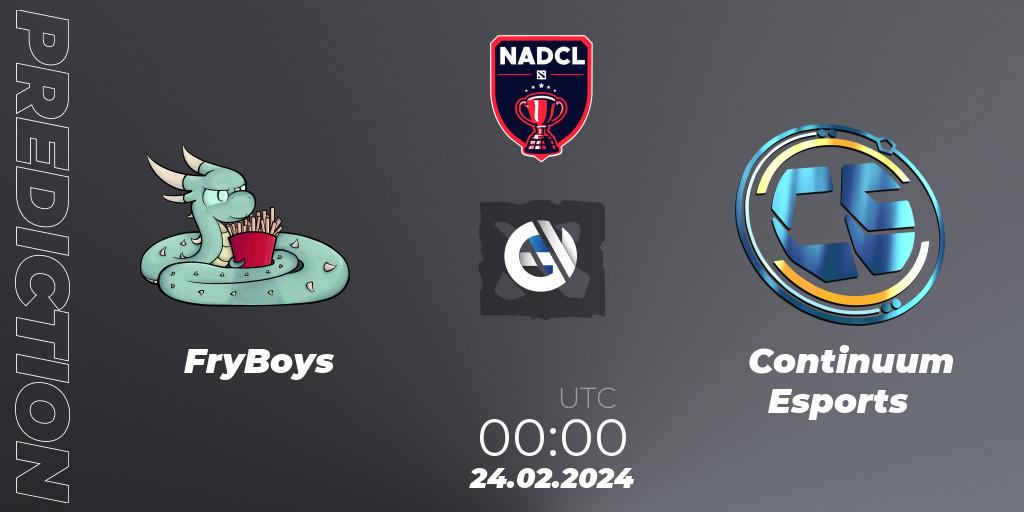 Pronóstico FryBoys - Continuum Esports. 24.02.2024 at 00:00, Dota 2, North American Dota Challengers League Season 6 Division 1