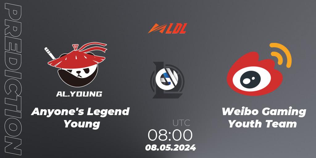 Pronóstico Anyone's Legend Young - Weibo Gaming Youth Team. 08.05.2024 at 08:00, LoL, LDL 2024 - Stage 2