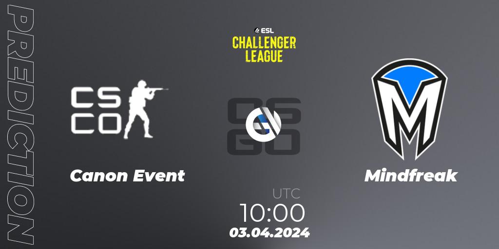 Pronóstico Canon Event - Mindfreak. 03.04.2024 at 10:00, Counter-Strike (CS2), ESL Challenger League Season 47: Oceania