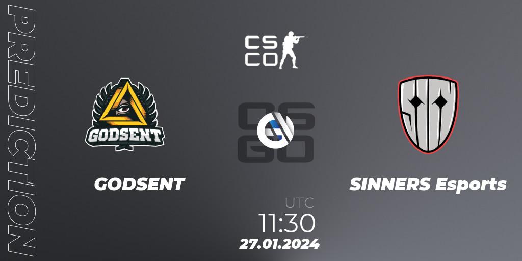 Pronóstico GODSENT - SINNERS Esports. 27.01.2024 at 11:30, Counter-Strike (CS2), European Pro League Season 13