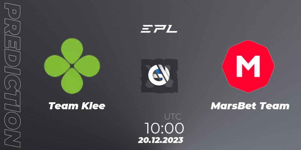 Pronóstico Team Klee - MarsBet Team. 20.12.2023 at 10:00, Dota 2, European Pro League Season 15
