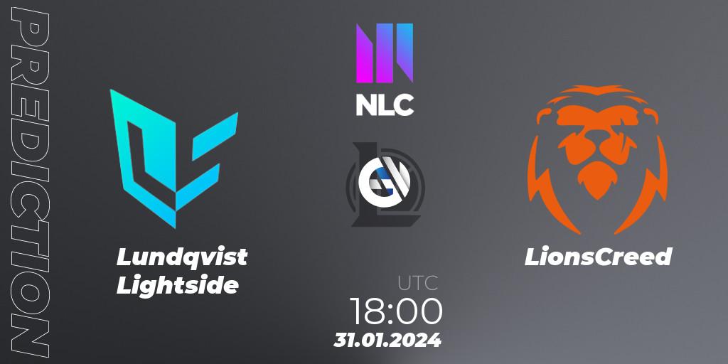 Pronóstico Lundqvist Lightside - LionsCreed. 31.01.2024 at 18:00, LoL, NLC 1st Division Spring 2024