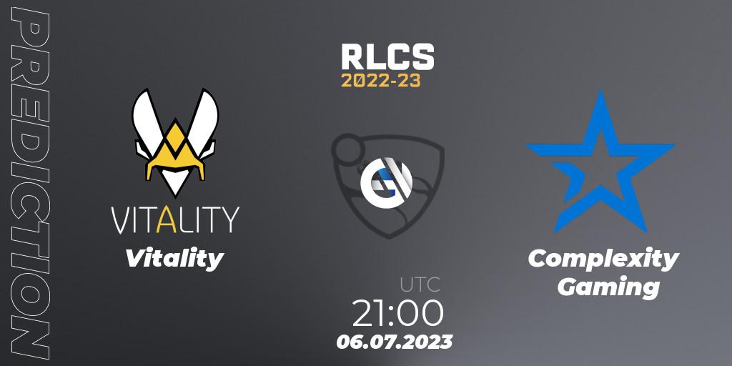 Pronóstico Vitality - Complexity Gaming. 06.07.2023 at 21:00, Rocket League, RLCS 2022-23 Spring Major