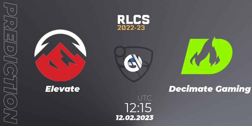 Pronóstico Elevate - Decimate Gaming. 12.02.2023 at 12:15, Rocket League, RLCS 2022-23 - Winter: Asia-Pacific Regional 2 - Winter Cup