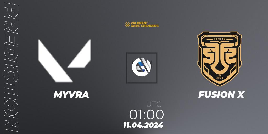 Pronóstico MYVRA - FUSION X. 11.04.2024 at 01:00, VALORANT, VCT 2024: Game Changers LAN - Opening