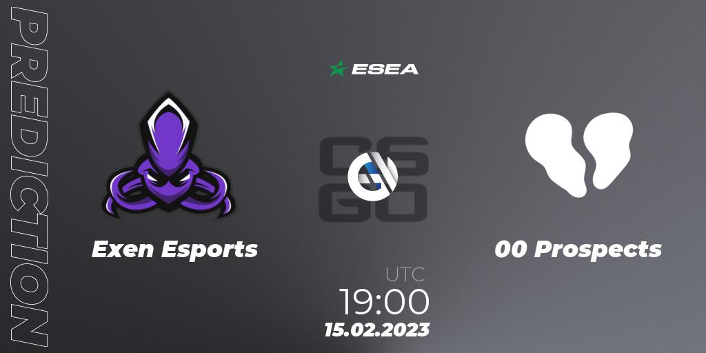 Pronóstico Exen Esports - 00 Prospects. 15.02.2023 at 19:00, Counter-Strike (CS2), ESEA Season 44: Advanced Division - Europe
