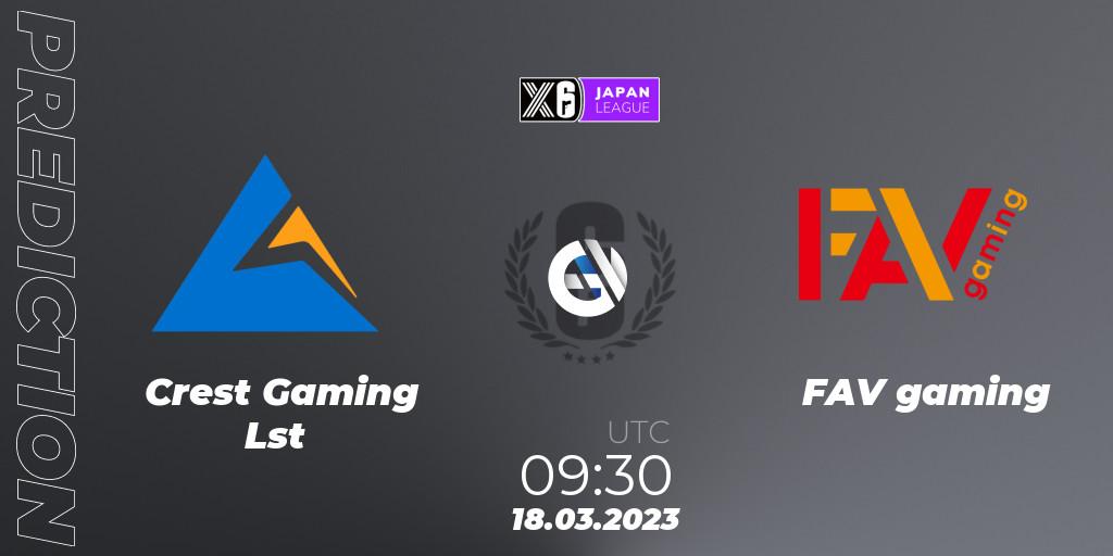 Pronóstico Crest Gaming Lst - FAV gaming. 18.03.2023 at 09:30, Rainbow Six, Japan League 2023 - Stage 1