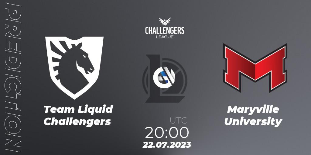 Pronóstico Team Liquid Challengers - Maryville University. 22.07.2023 at 20:00, LoL, North American Challengers League 2023 Summer - Playoffs